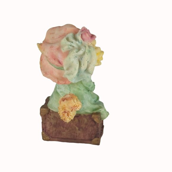 Vintage Cat In Green Dress With Pink Hat Anthropomorphic Resin Figurine - Picture 3 of 5